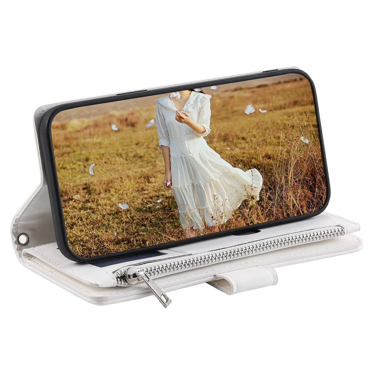 Peněženka na telefon na zip pro Samsung Galaxy A34 5G PU kožený kryt kosočtverec s potiskem na telefon s páskem Peněženka na telefon na zip pro Samsung Galaxy A34 5G PU kožený kryt kosočtverec s potiskem na telefon s páskem